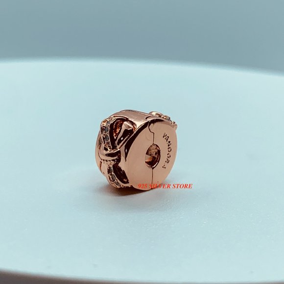 PANDORA Rose Gold Sparkling Bowtie Clip charm 7873 - Picture 2 of 13